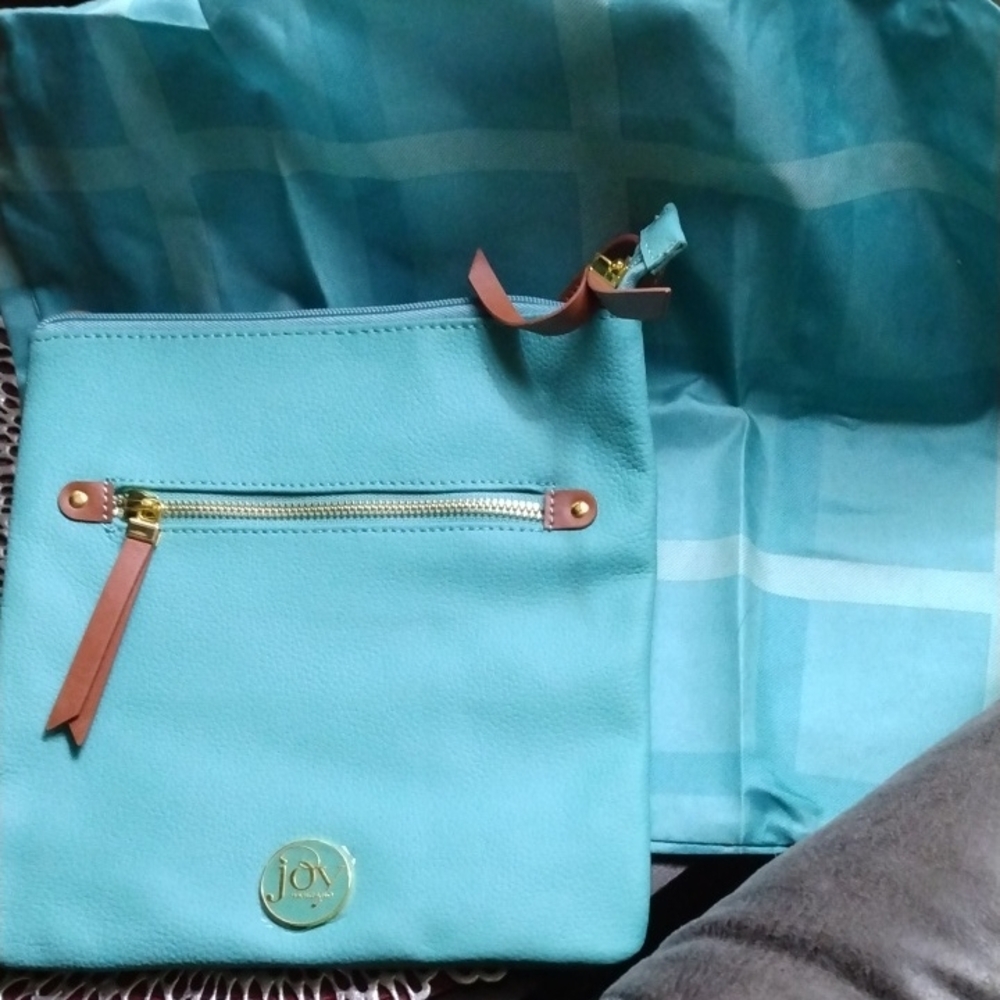 Leather Crossbody Bag, Turquoise,with a tote bag,RFID Protected,NEW.Joy Mangano.
